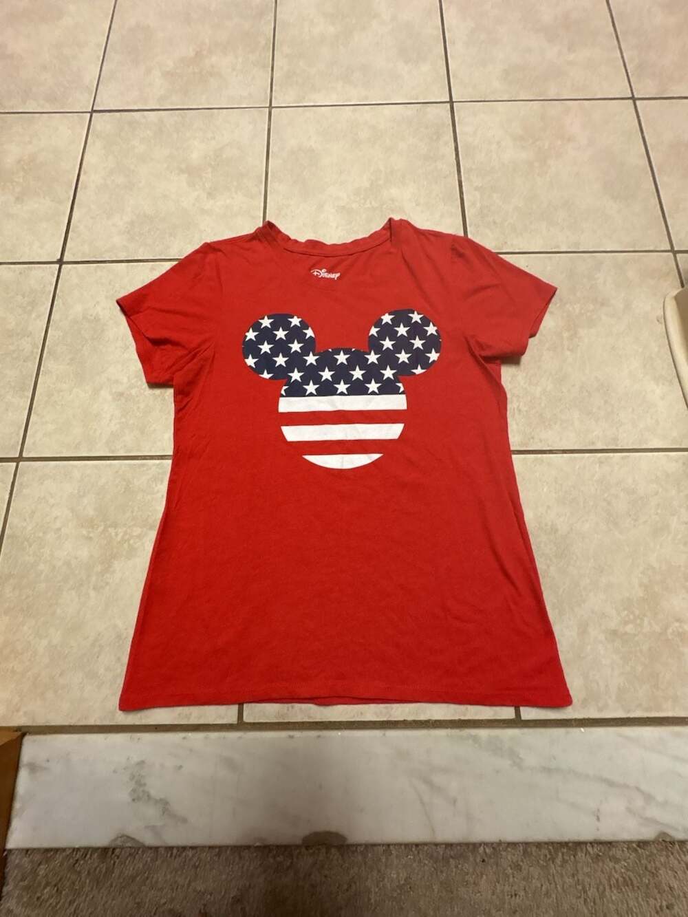 Disney Family Fun Women's Red American Flag Mickey Mouse Graphic T-Shirt